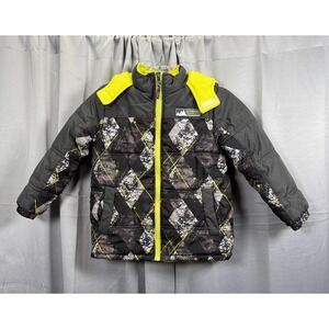 iXtreme‎ Jacket Boys 4 Black Yellow Mountain Guard Hooded Puffer Fleece Lined